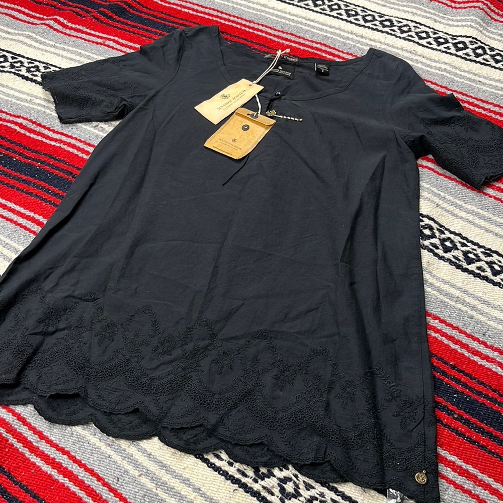 New Maison Scotch Scotch and Soda Embroidered Short Sleeve Top | Size 3